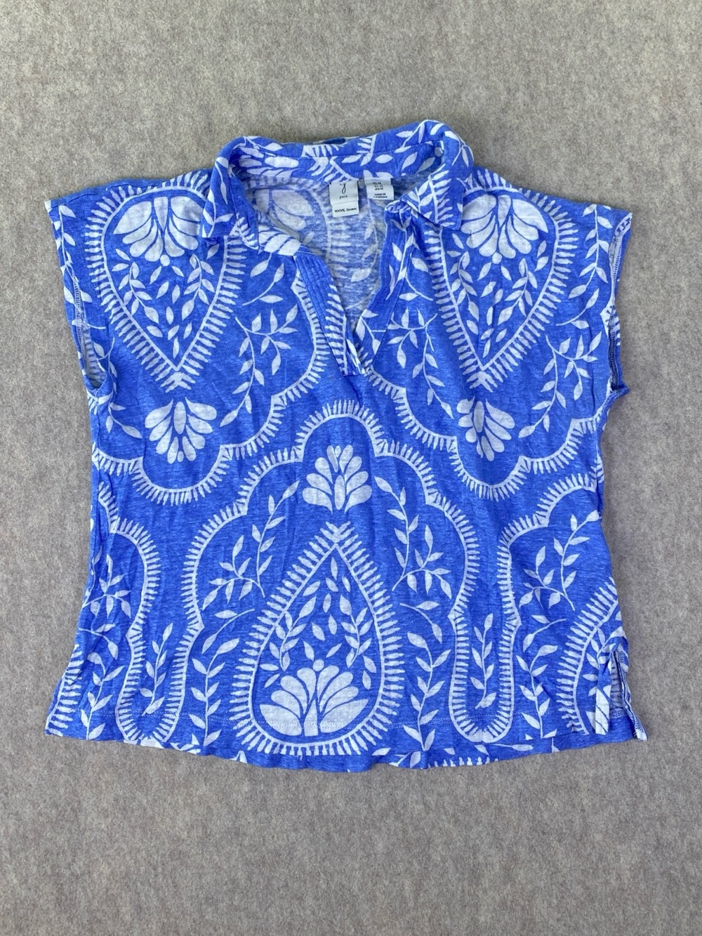 Joie 100% Linen Blue Floral Print Cap-Sleeve Top Cropped Size Medium